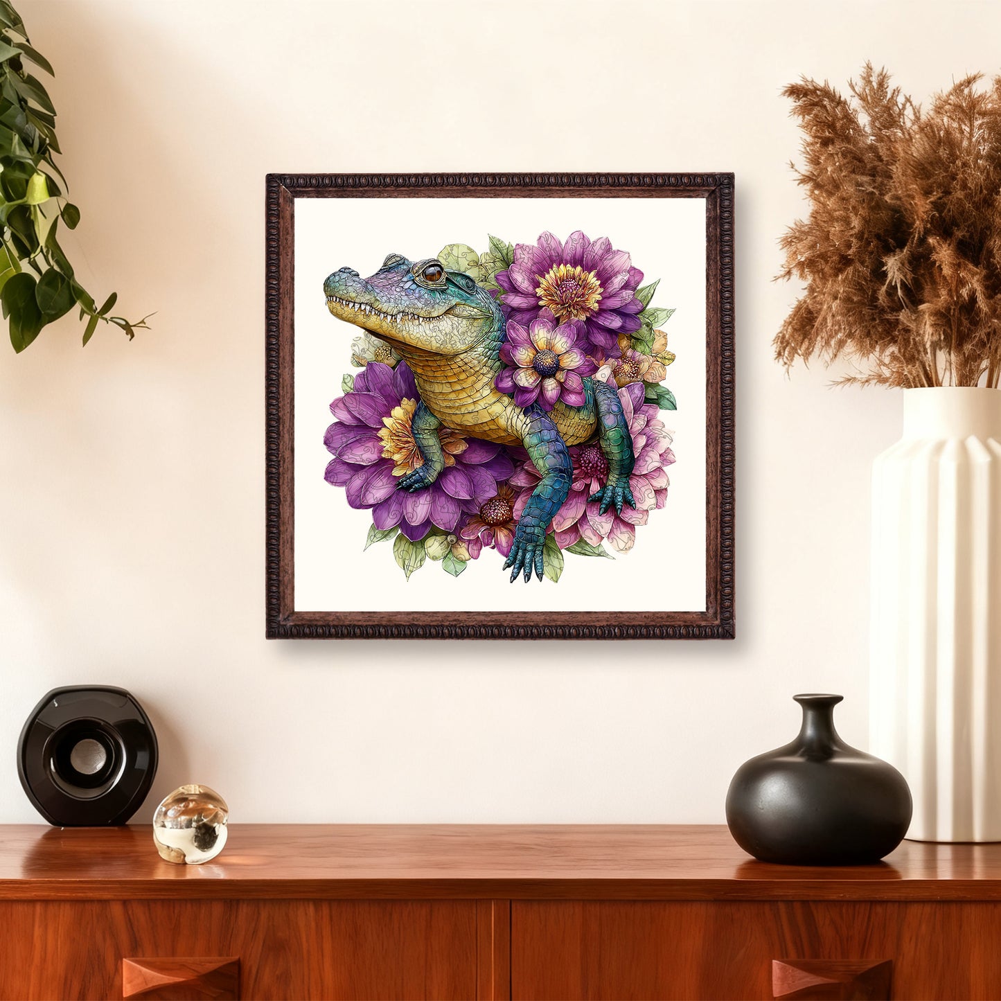 Crocodile Floral Wooden Jigsaw Puzzle