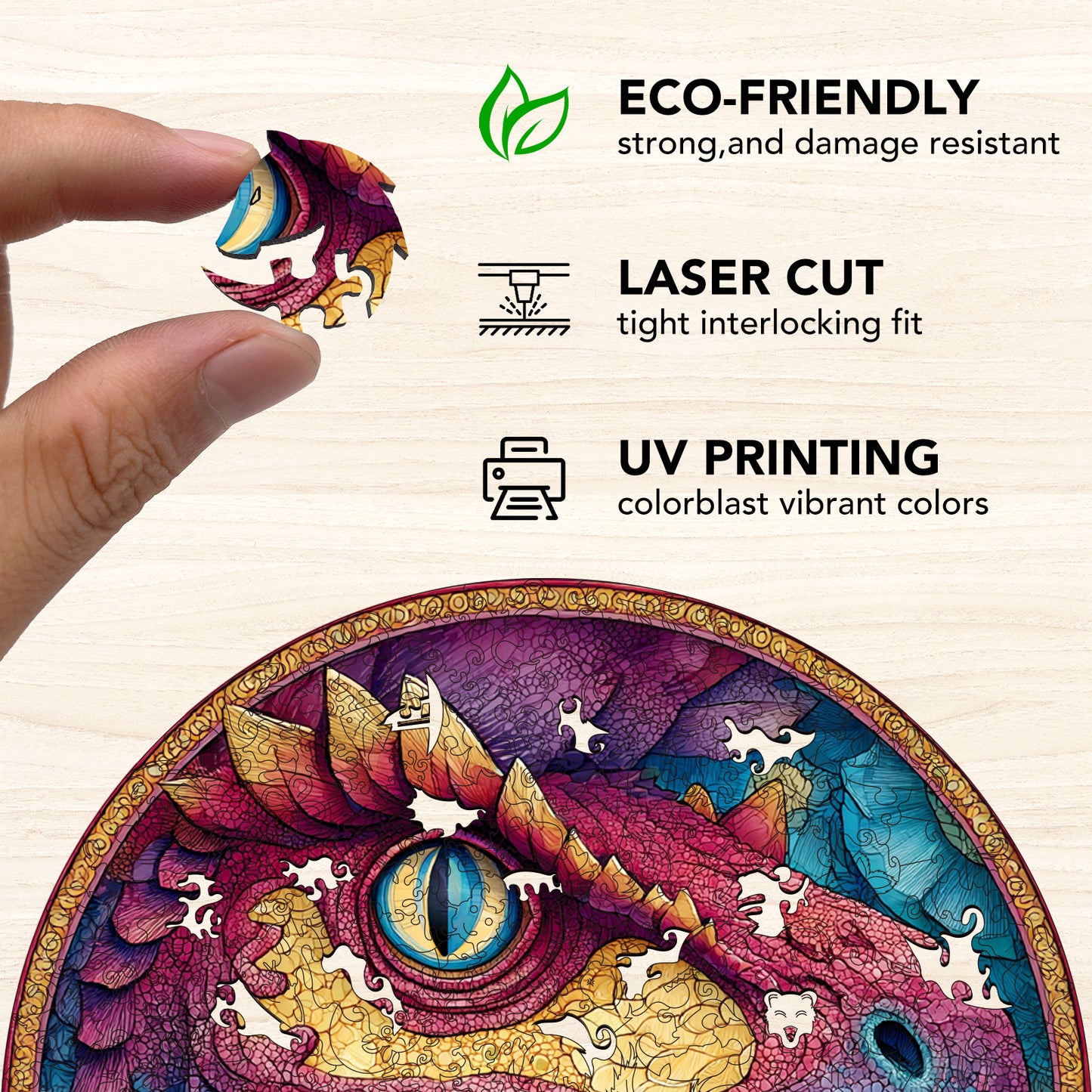 Colorful Dragon Eye Rhythm Wooden Jigsaw Puzzle