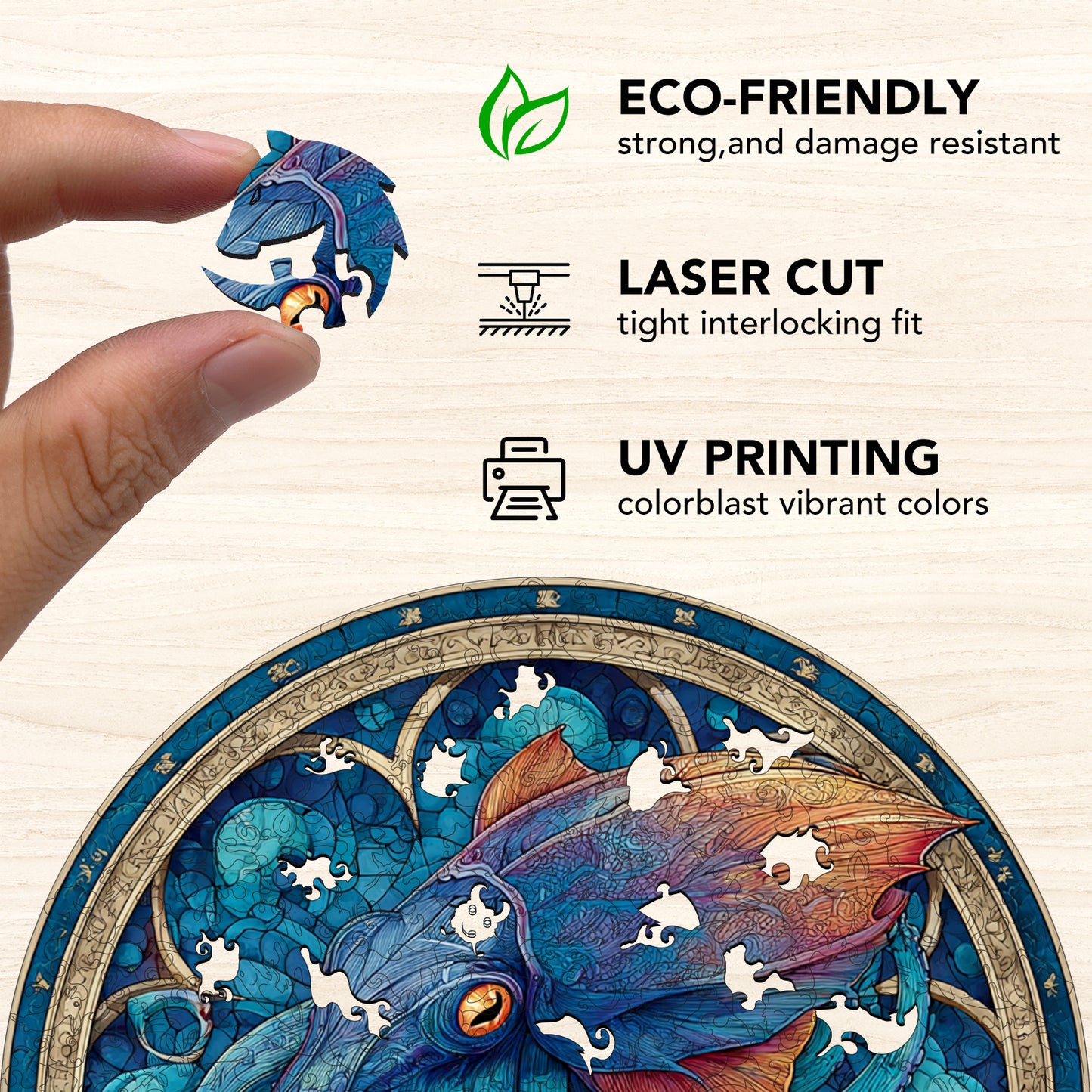 Abyssal Squid's Design Wooden Jigsaw Puzzle