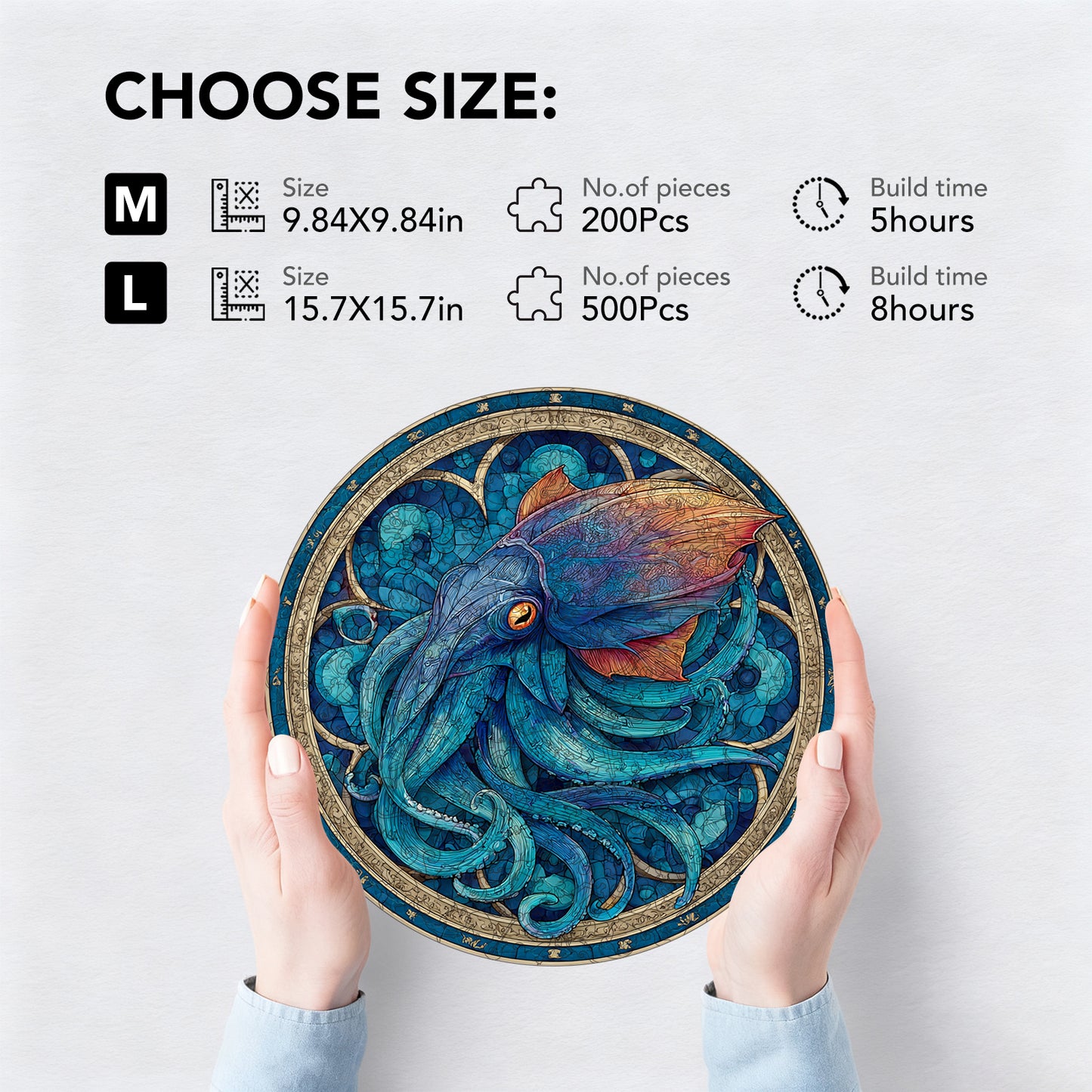 Abyssal Squid's Design Wooden Jigsaw Puzzle