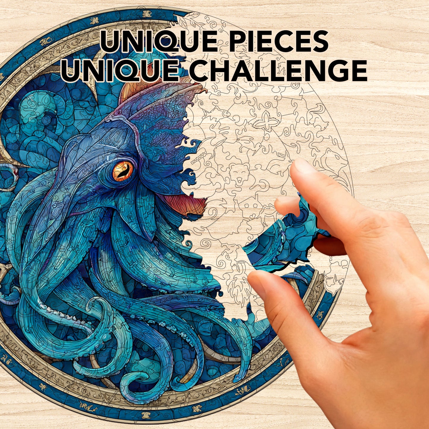 Abyssal Squid's Design Wooden Jigsaw Puzzle