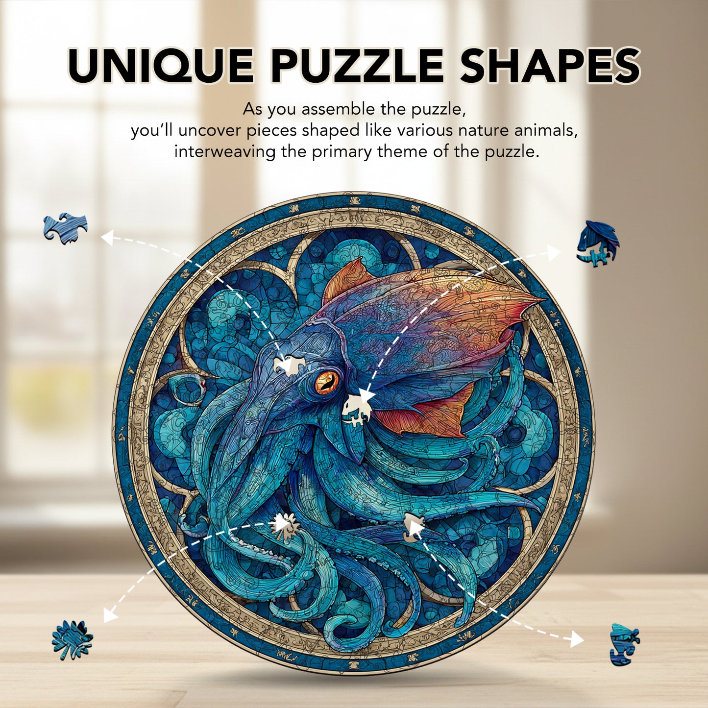 Abyssal Squid's Design Wooden Jigsaw Puzzle