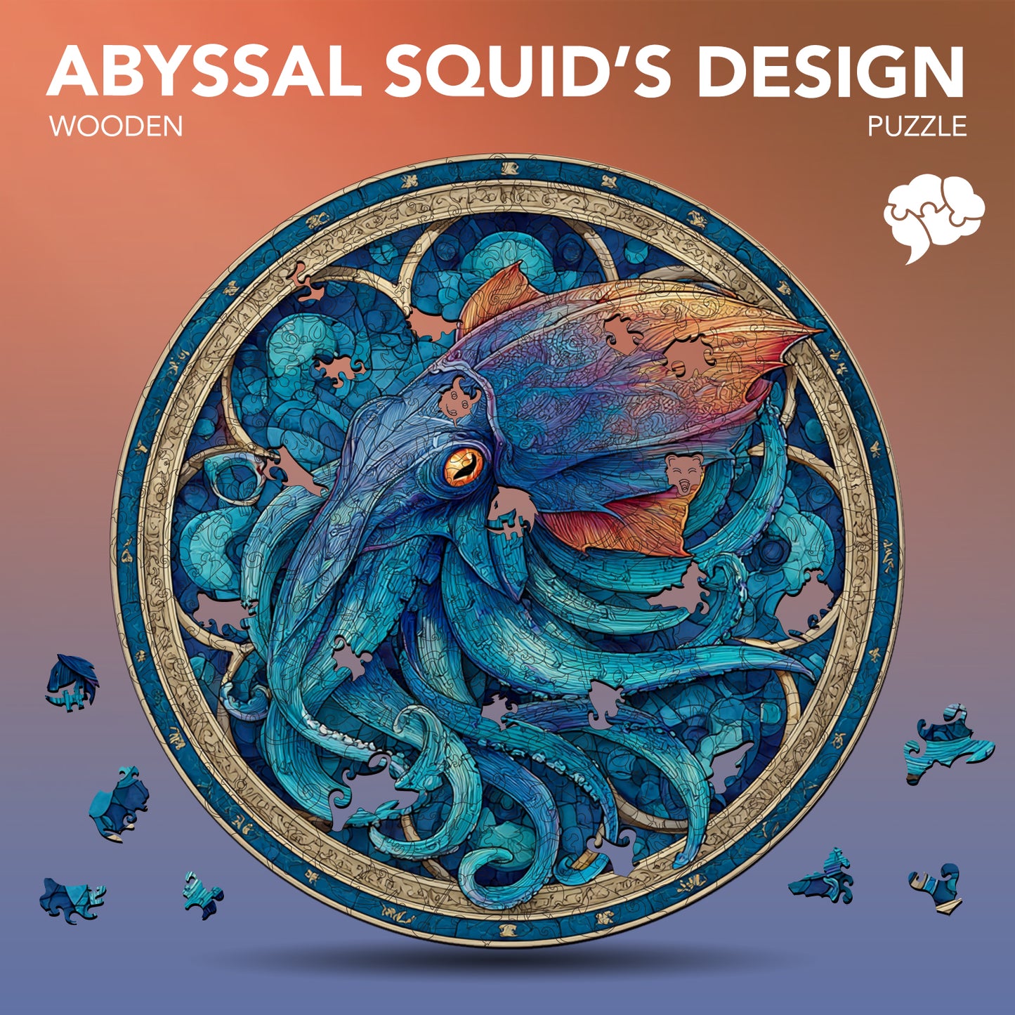 Abyssal Squid's Design Wooden Jigsaw Puzzle