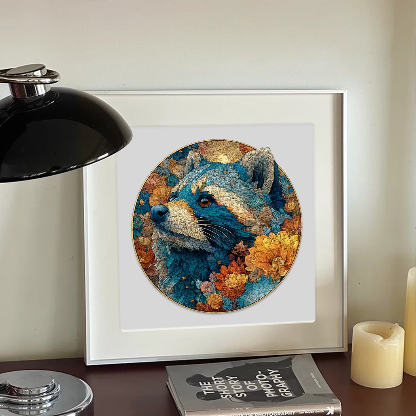 Raccoon's Floral Shadow Wooden Jigsaw Puzzle