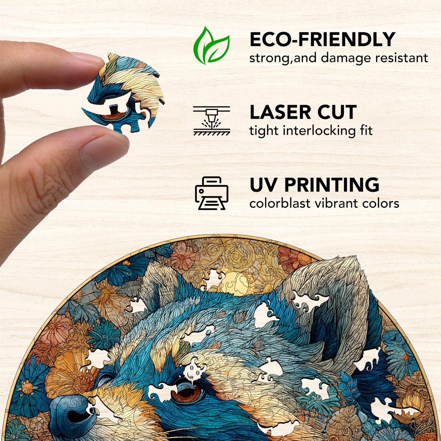 Raccoon's Floral Shadow Wooden Jigsaw Puzzle