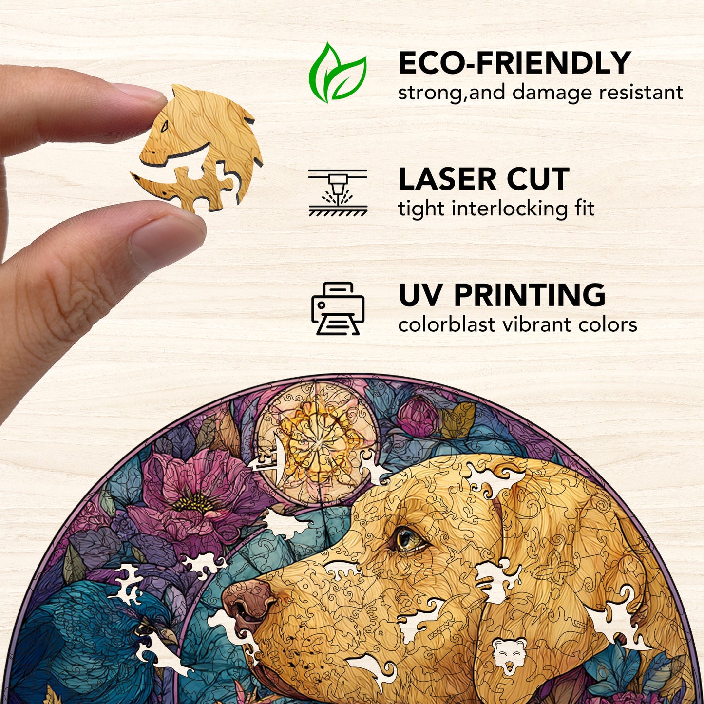 Cute Dog Tea Ceremony Wooden Jigsaw Puzzle