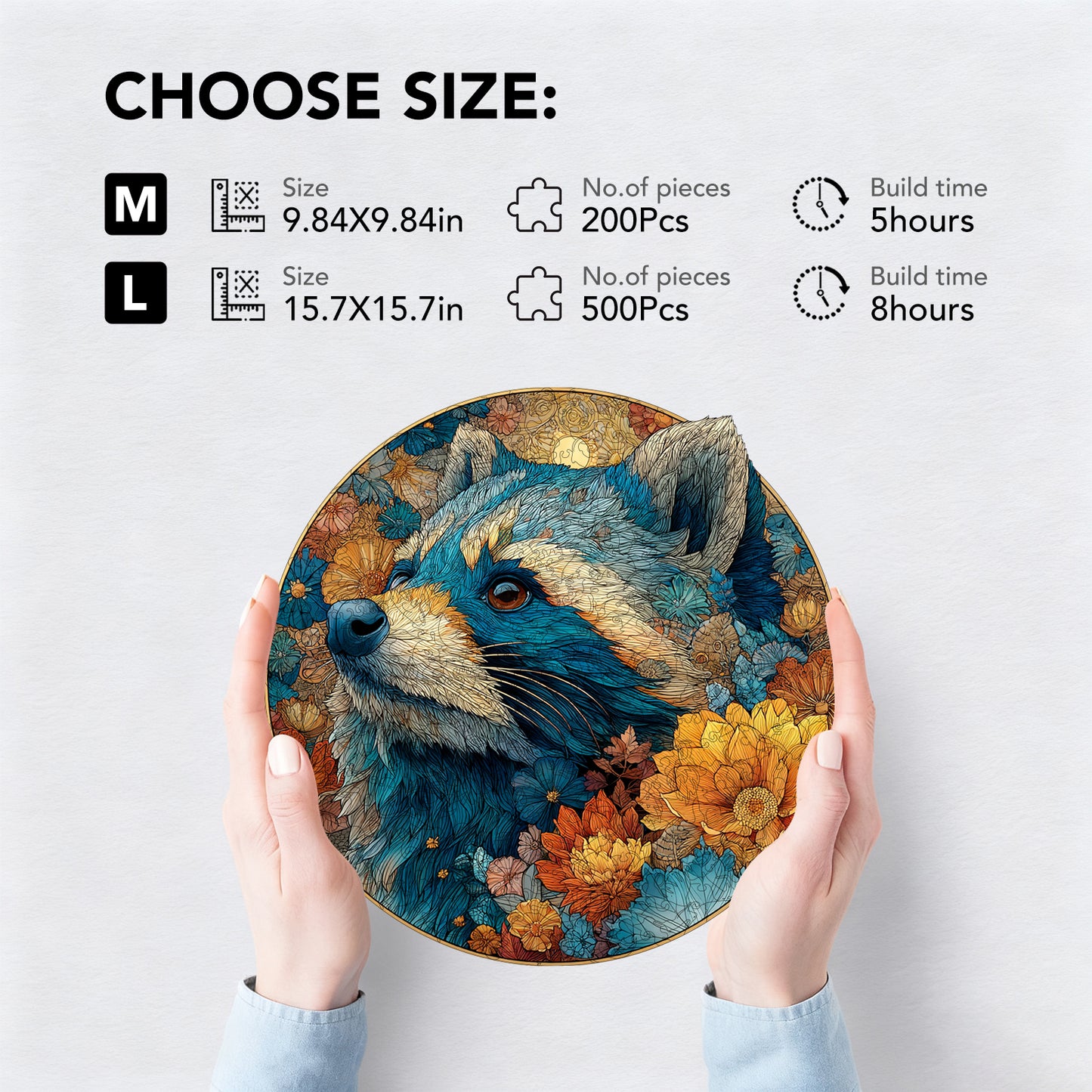 Raccoon's Floral Shadow Wooden Jigsaw Puzzle