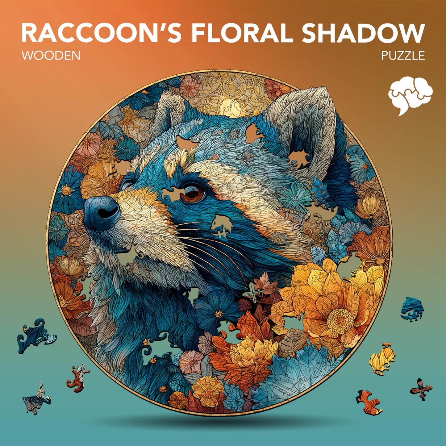 Raccoon's Floral Shadow Wooden Jigsaw Puzzle