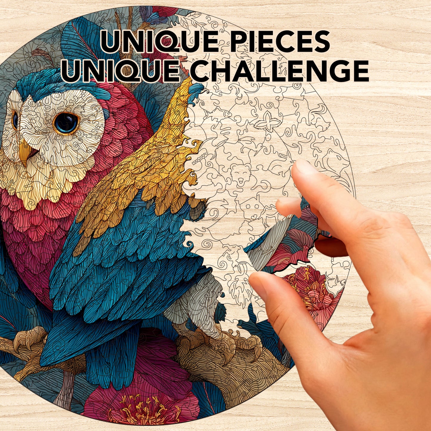 Double Owl Floral Ball Wooden Jigsaw Puzzle