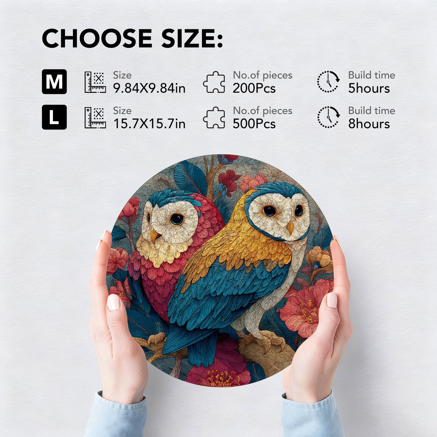 Double Owl Floral Ball Wooden Jigsaw Puzzle