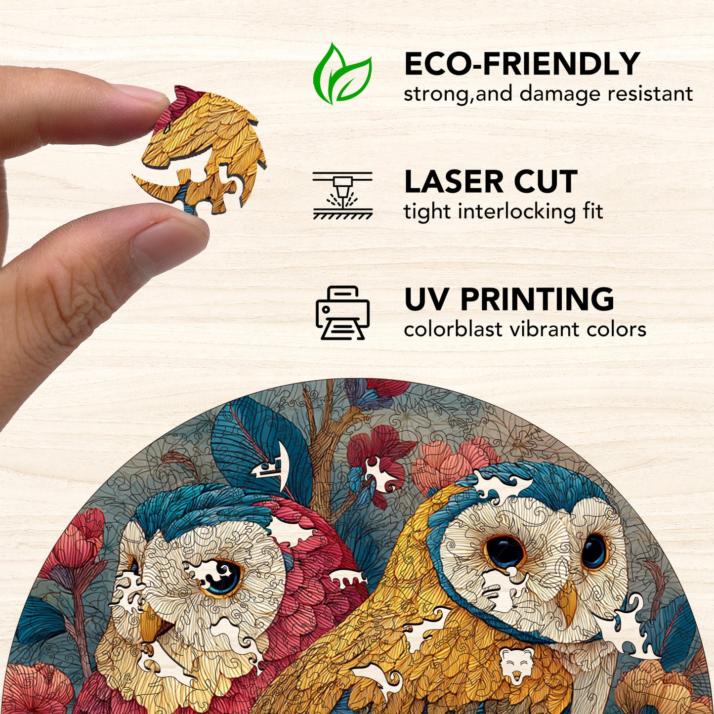 Double Owl Floral Ball Wooden Jigsaw Puzzle
