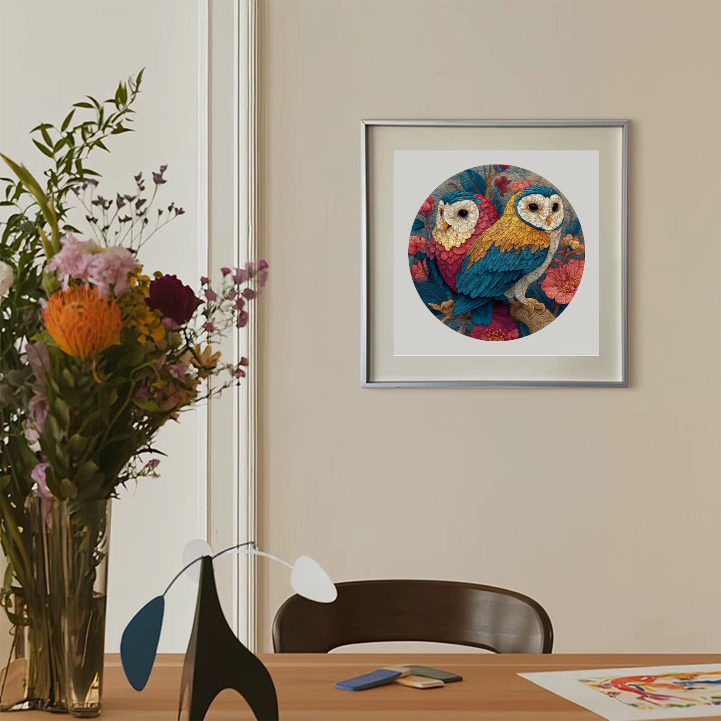 Double Owl Floral Ball Wooden Jigsaw Puzzle