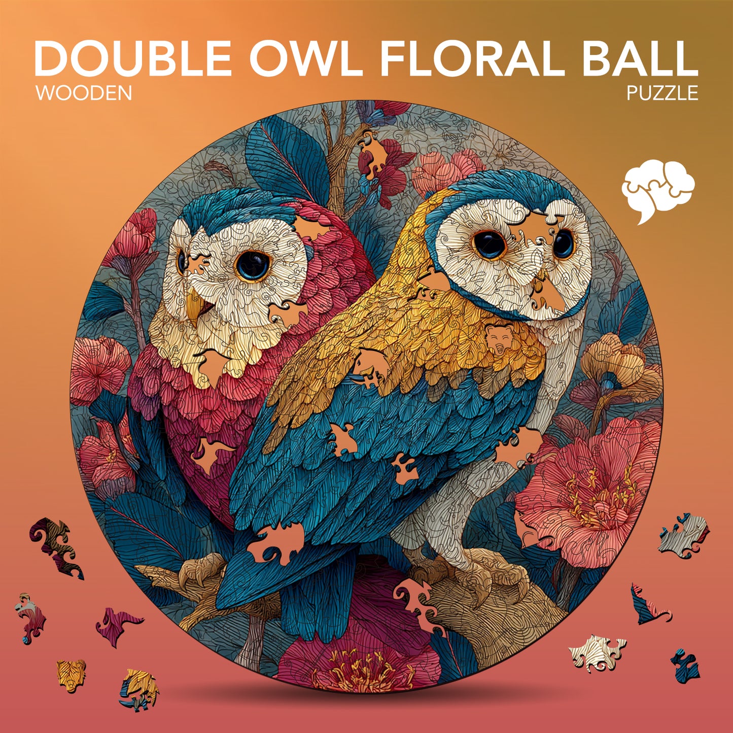 Double Owl Floral Ball Wooden Jigsaw Puzzle