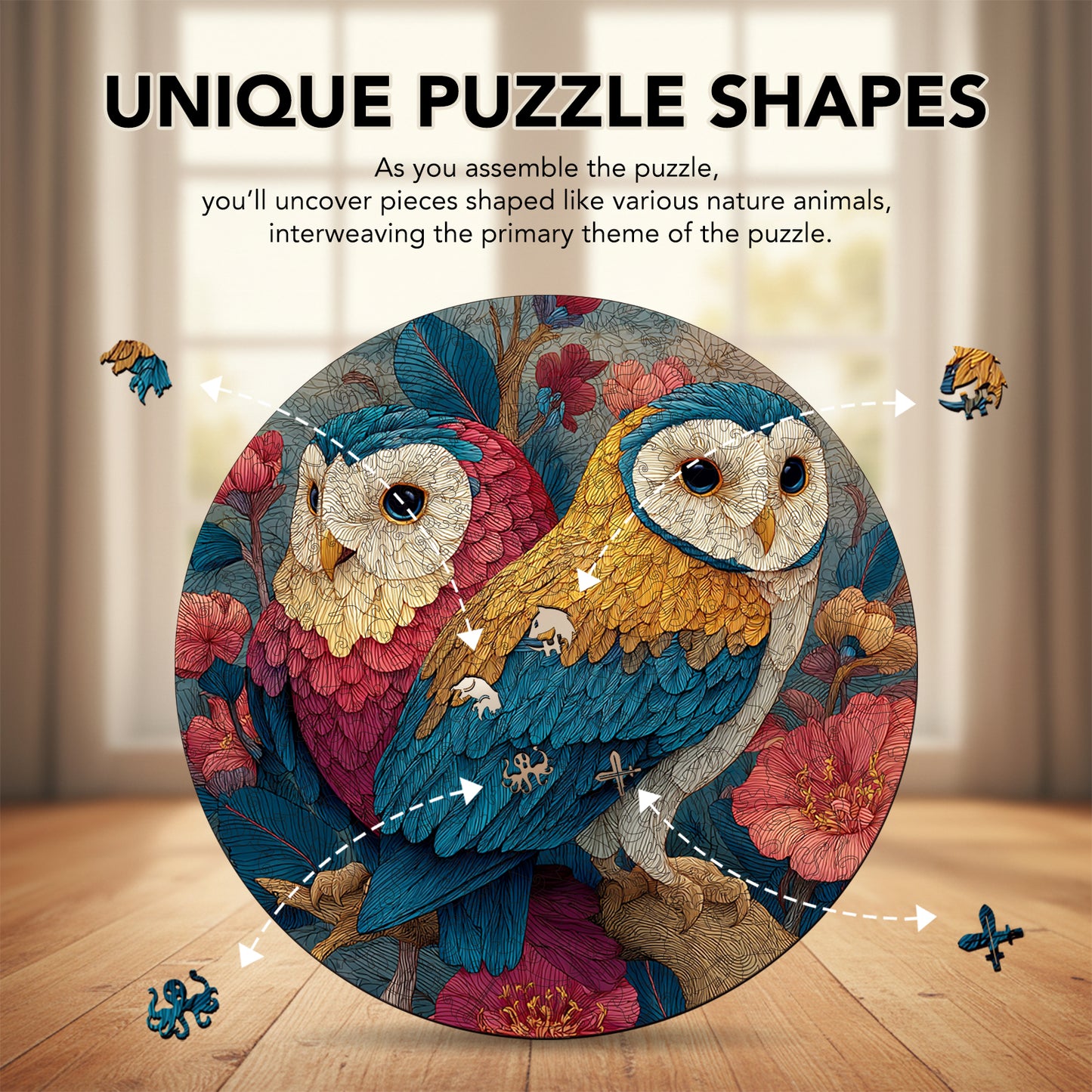 Double Owl Floral Ball Wooden Jigsaw Puzzle