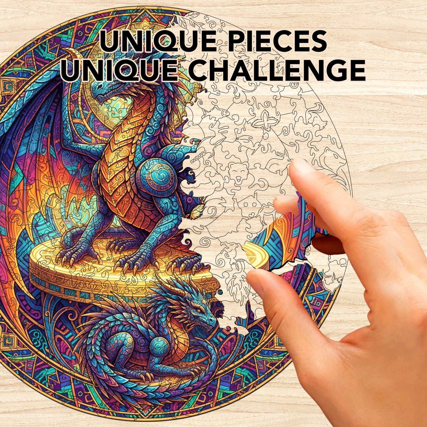 Twin Dragons Pride Emblem Wooden Jigsaw Puzzle