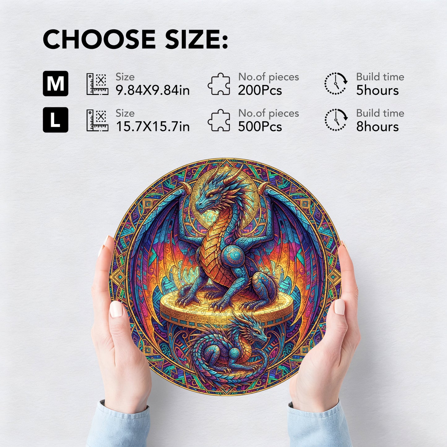 Twin Dragons Pride Emblem Wooden Jigsaw Puzzle