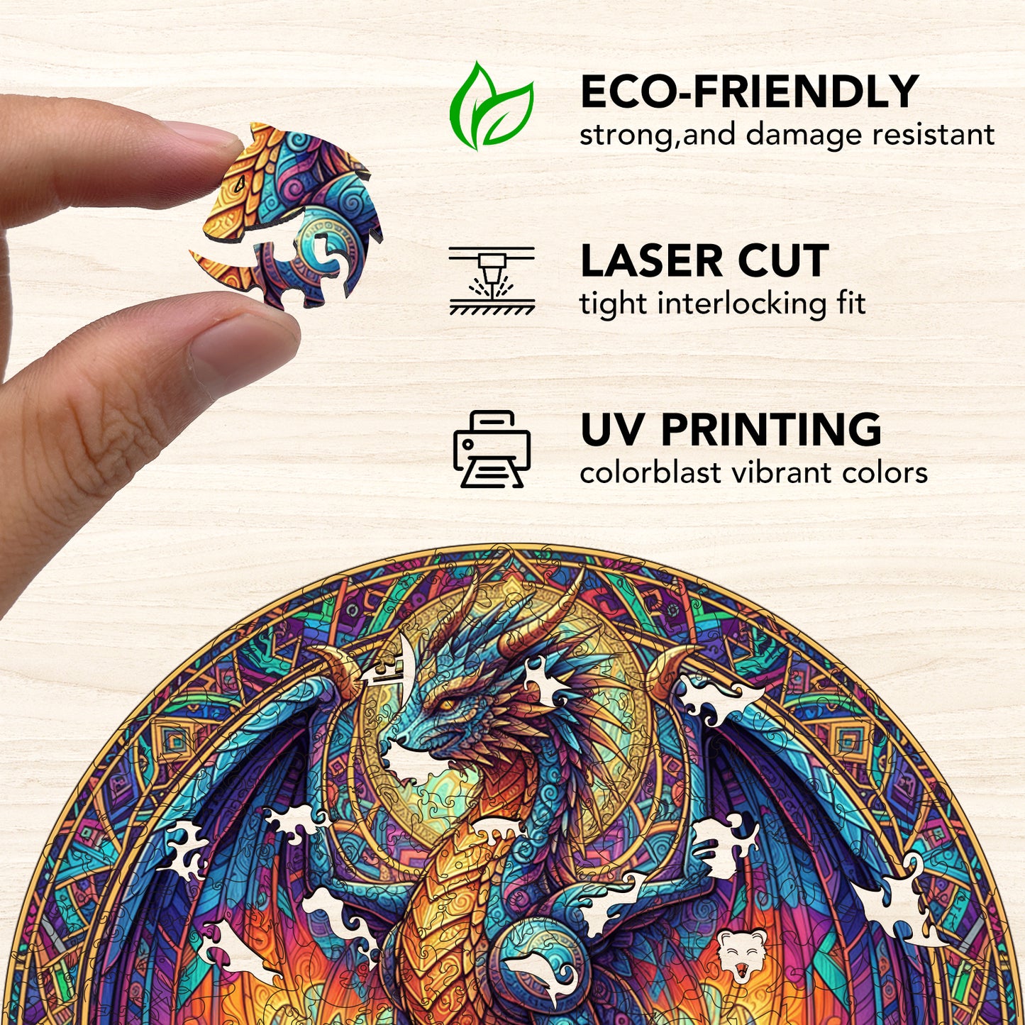 Twin Dragons Pride Emblem Wooden Jigsaw Puzzle