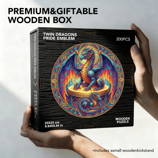 Twin Dragons Pride Emblem Wooden Jigsaw Puzzle