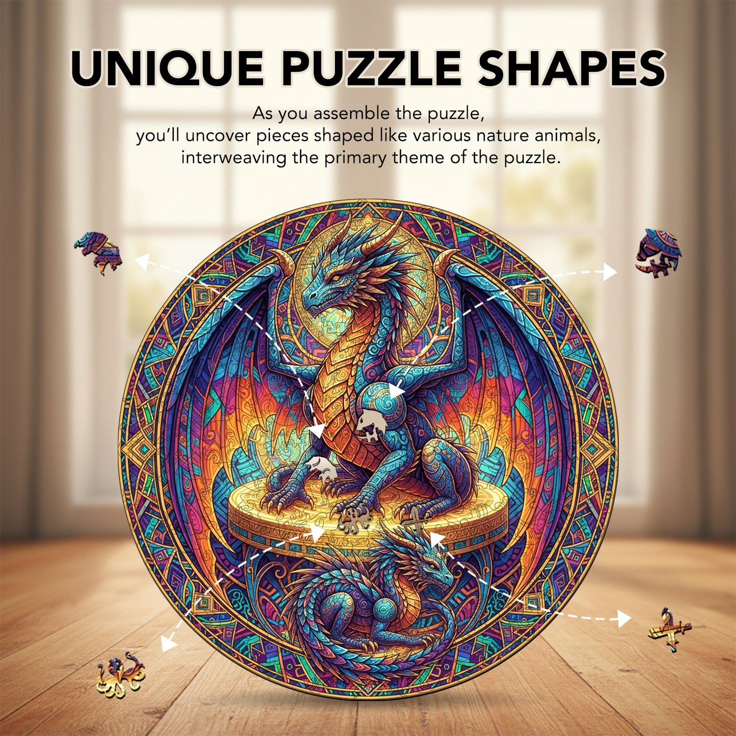 Twin Dragons Pride Emblem Wooden Jigsaw Puzzle