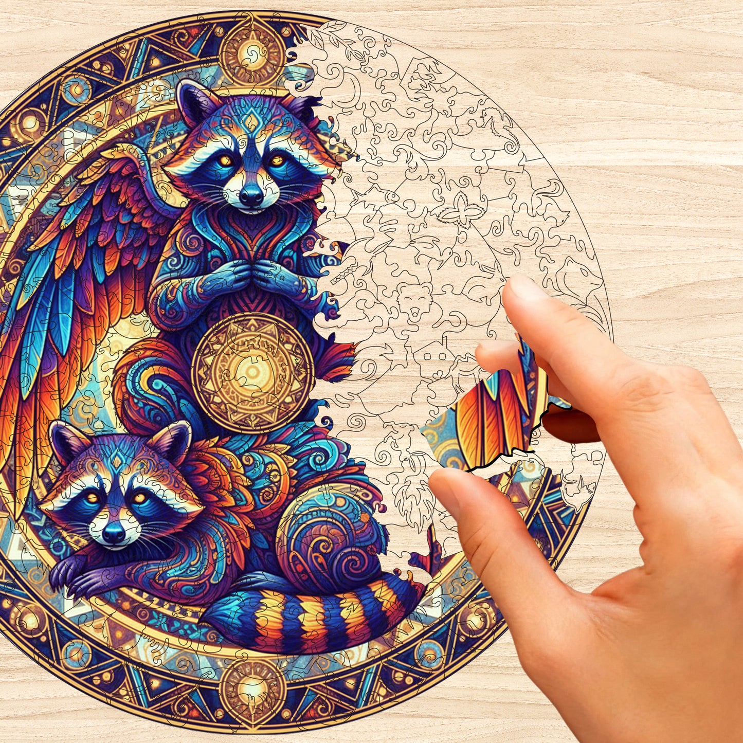 Emanating Raccoon Wooden Jigsaw Puzzle