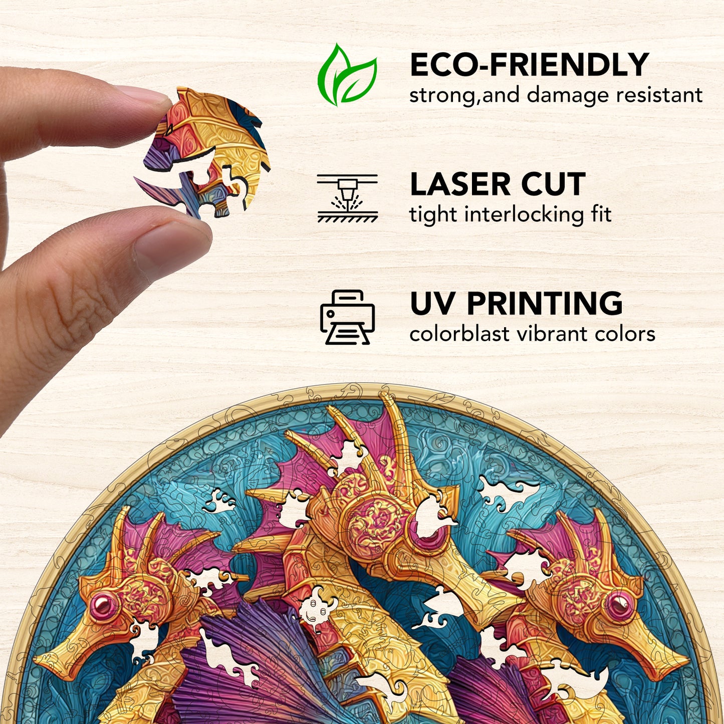 Rainbow Wave Seahorse Wooden Jigsaw Puzzle