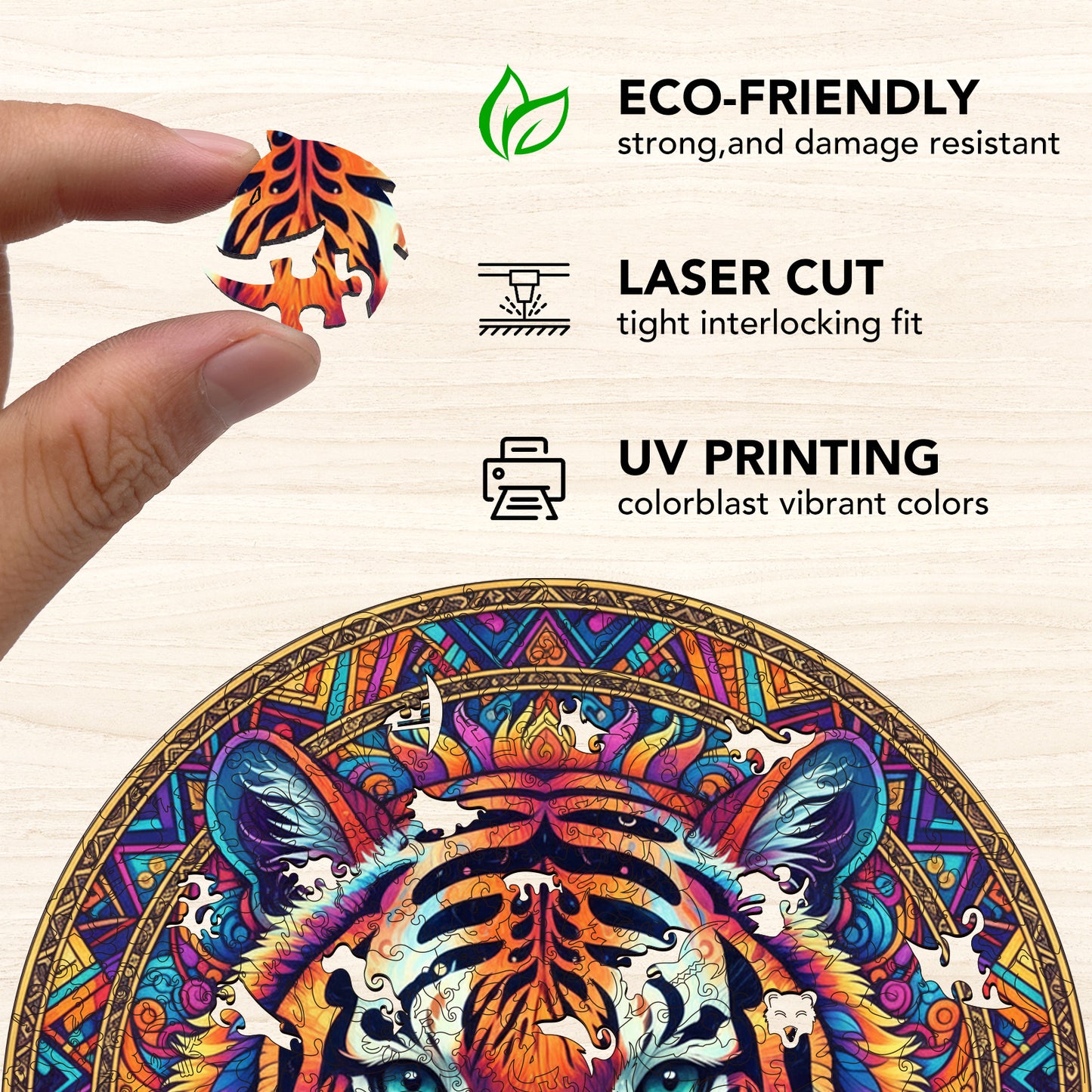 Colorful Tiger Totem Wooden Jigsaw Puzzle