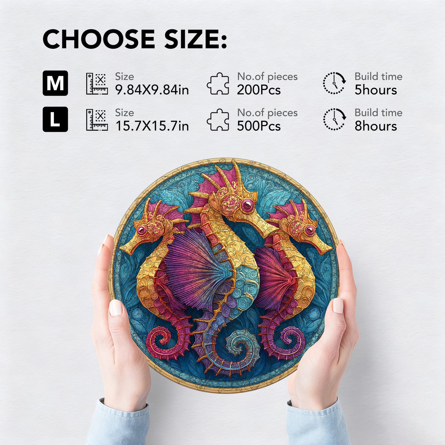 Rainbow Wave Seahorse Wooden Jigsaw Puzzle