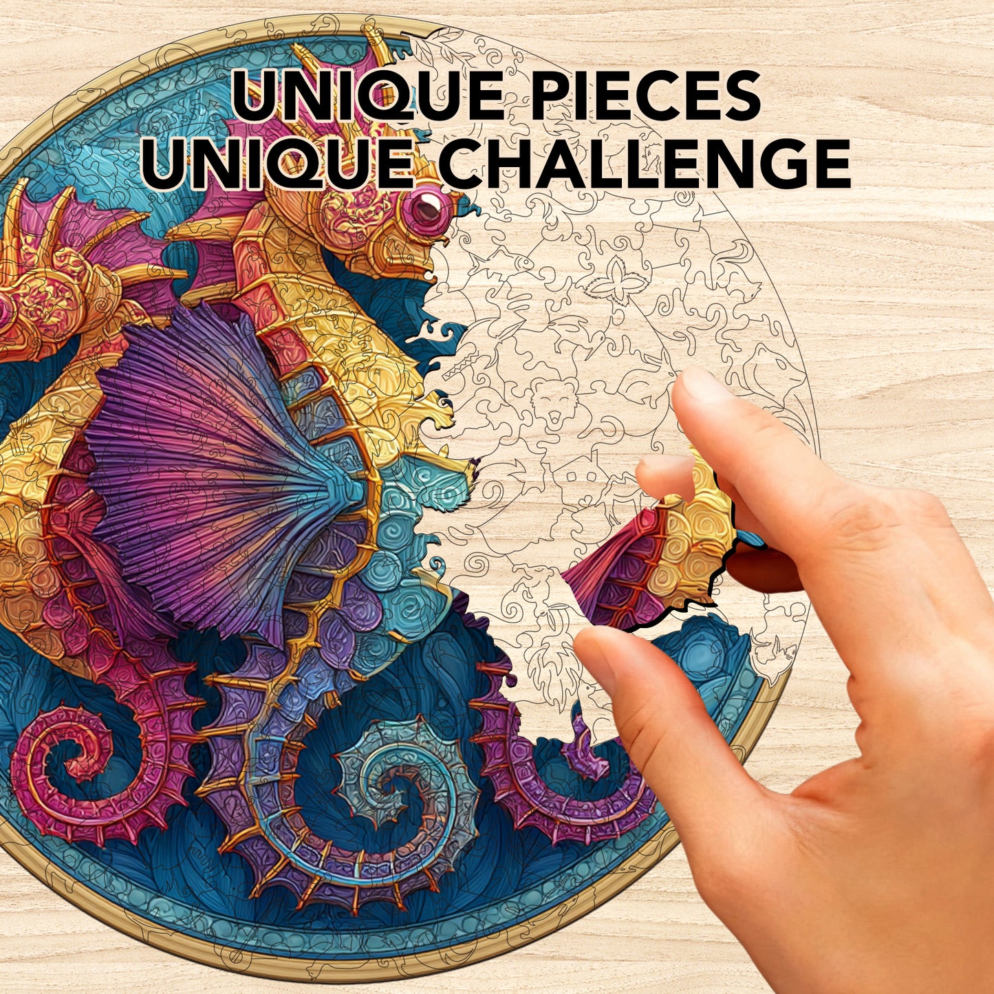 Rainbow Wave Seahorse Wooden Jigsaw Puzzle