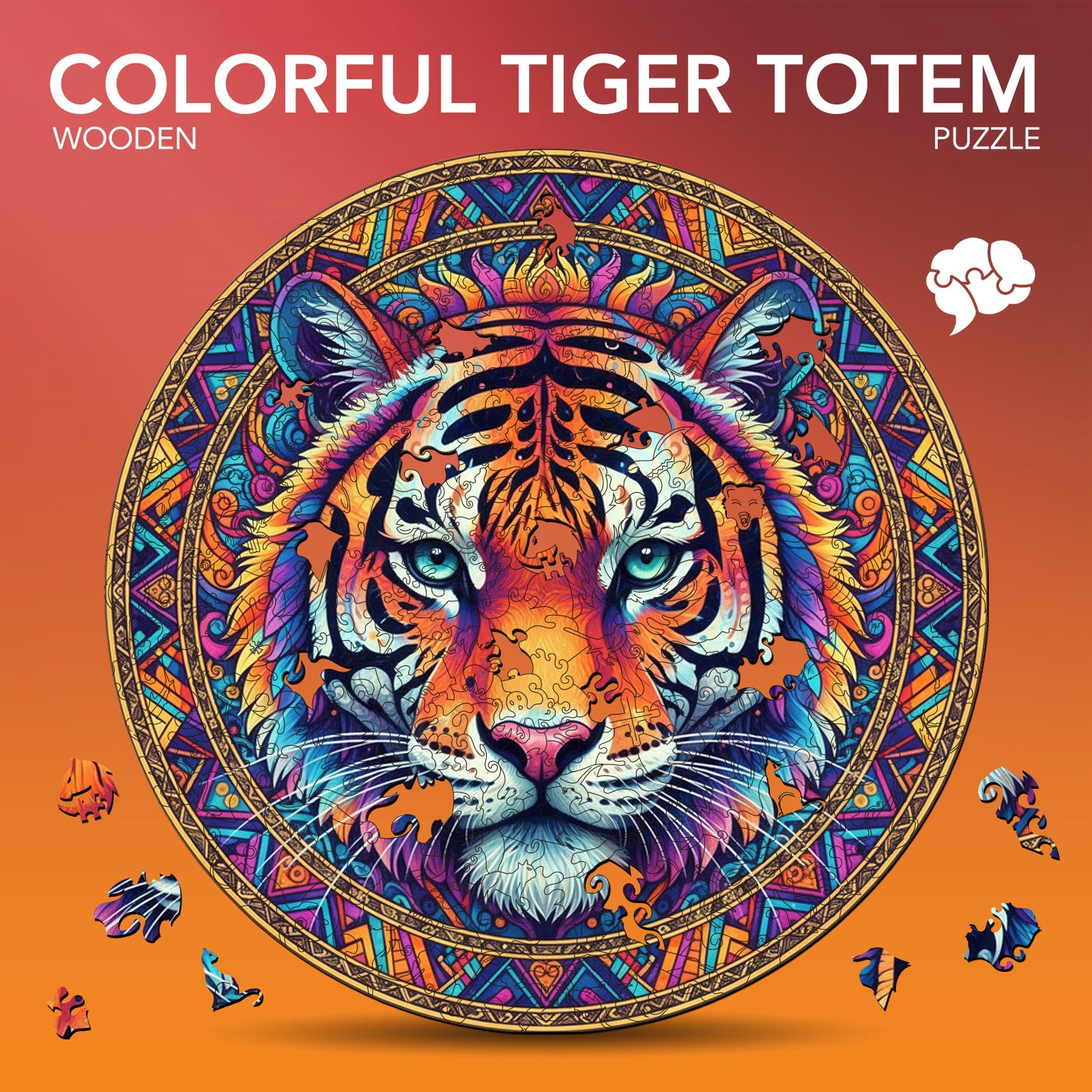 Colorful Tiger Totem Wooden Jigsaw Puzzle