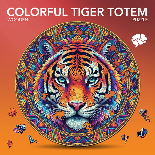 Colorful Tiger Totem Wooden Jigsaw Puzzle