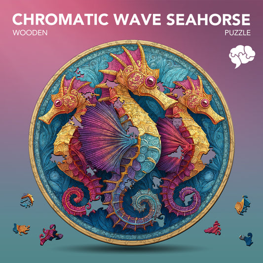 Rainbow Wave Seahorse Wooden Jigsaw Puzzle