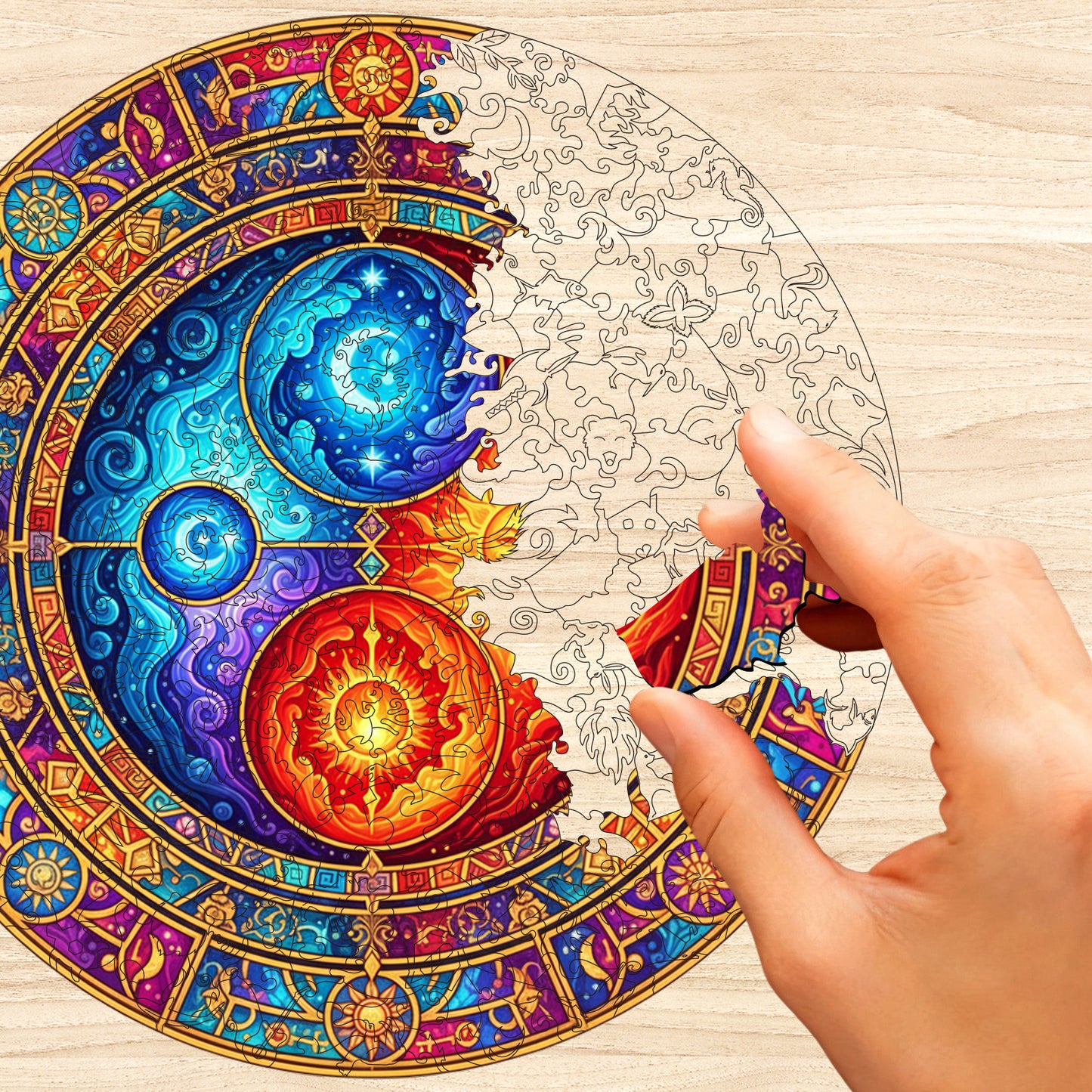 Sun-Moon Yin-Yang Wooden Jigsaw Puzzle