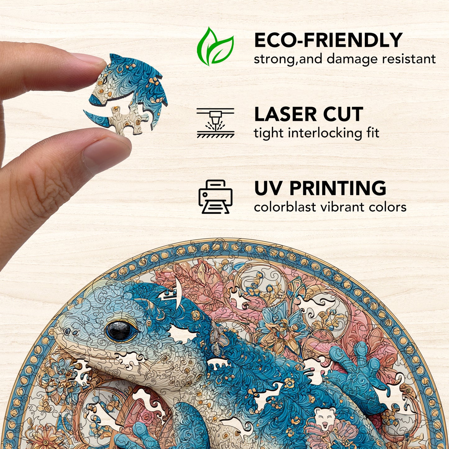 Blue Lizard Pattern Wooden Jigsaw Puzzle