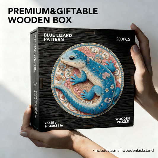 Blue Lizard Pattern Wooden Jigsaw Puzzle