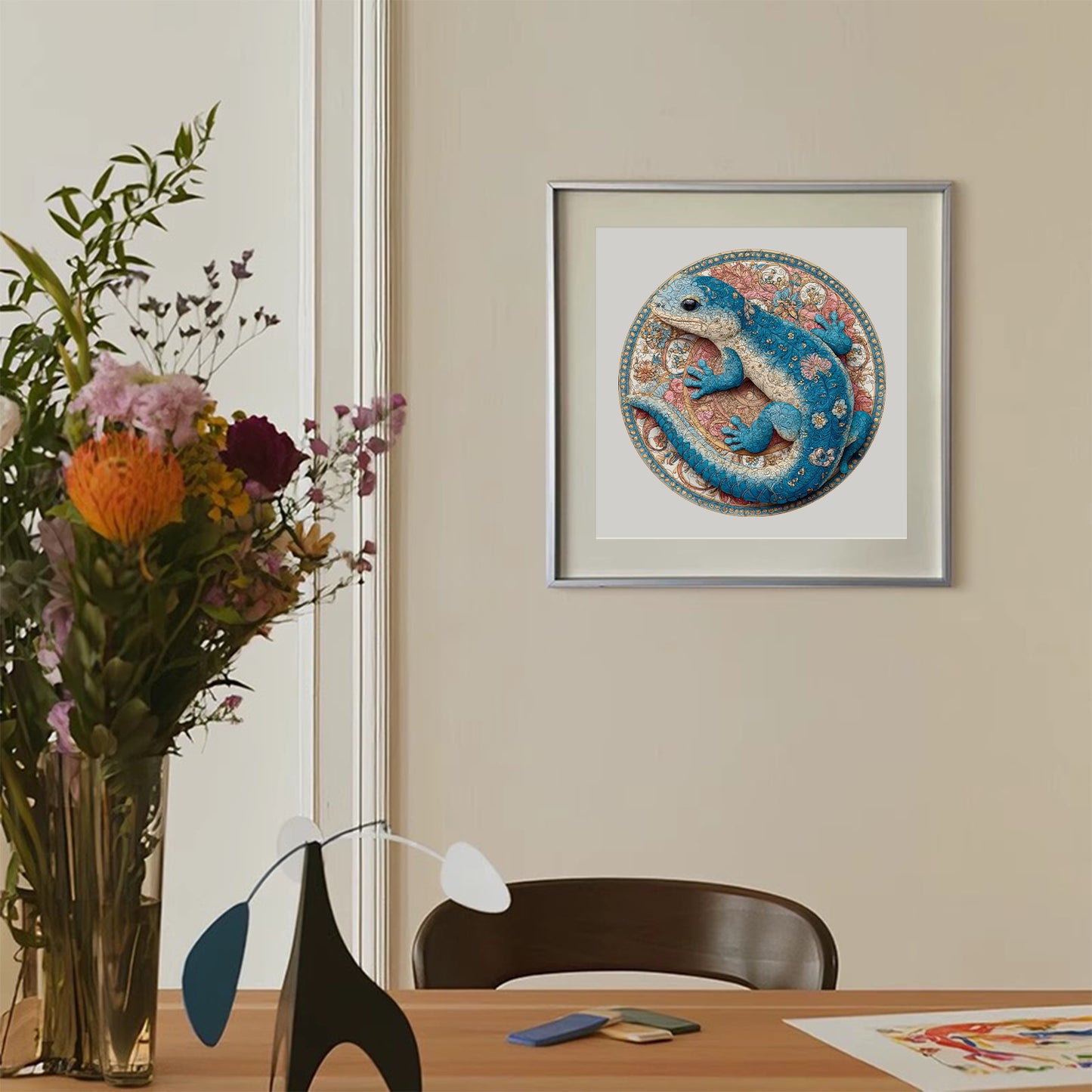 Blue Lizard Pattern Wooden Jigsaw Puzzle