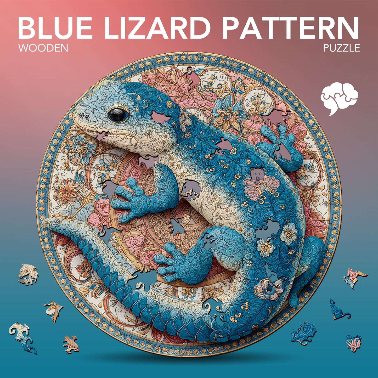 Blue Lizard Pattern Wooden Jigsaw Puzzle