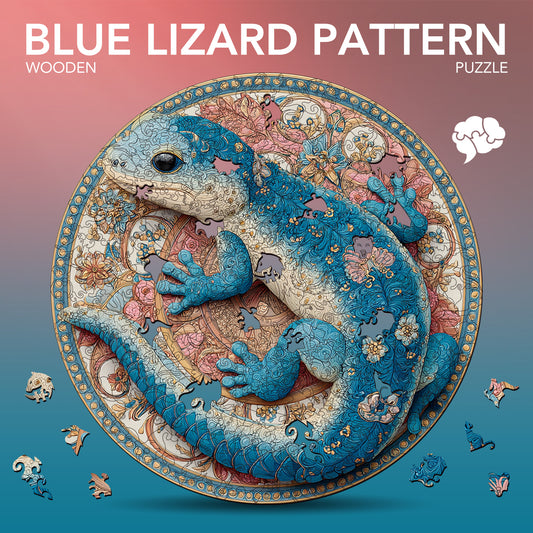 Blue Lizard Pattern Wooden Jigsaw Puzzle