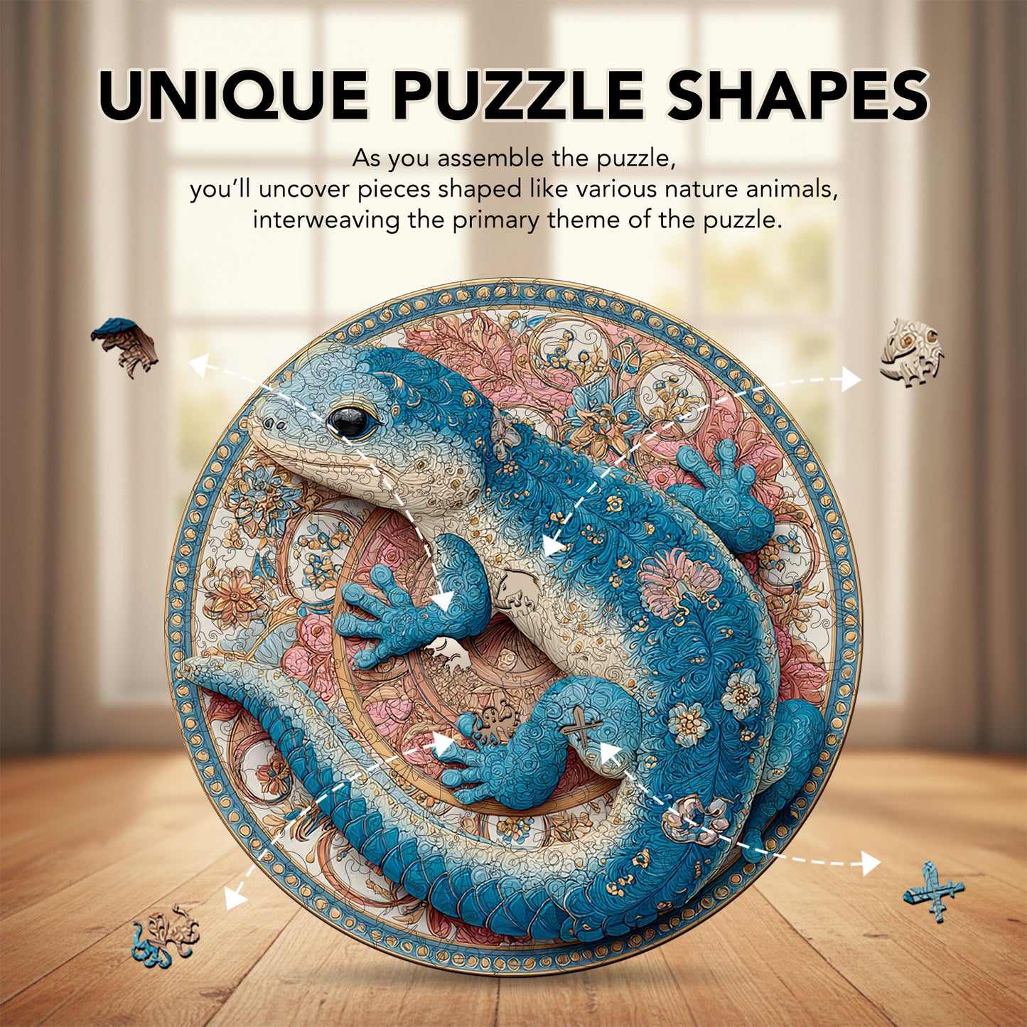 Blue Lizard Pattern Wooden Jigsaw Puzzle