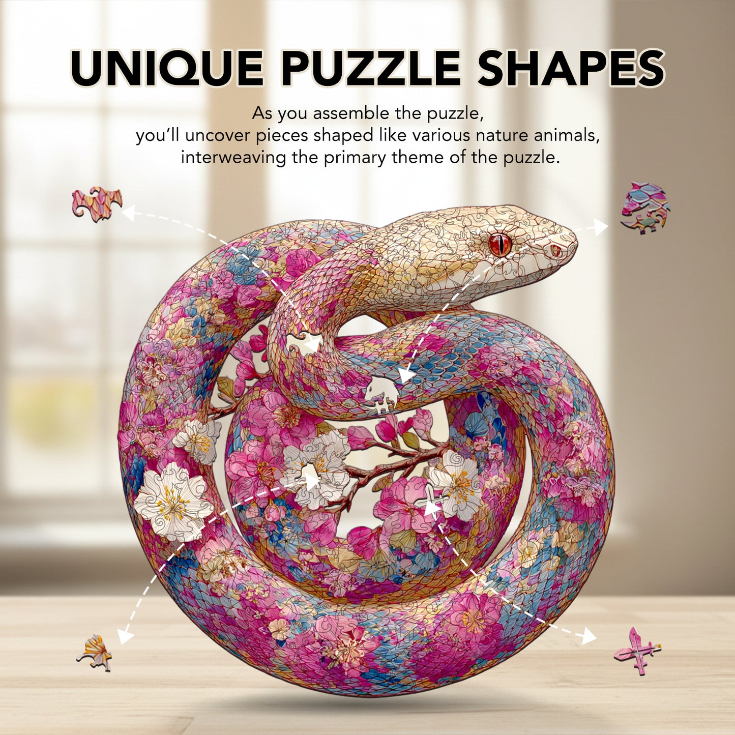 Cherry Blossom Snake Wooden Jigsaw Puzzle