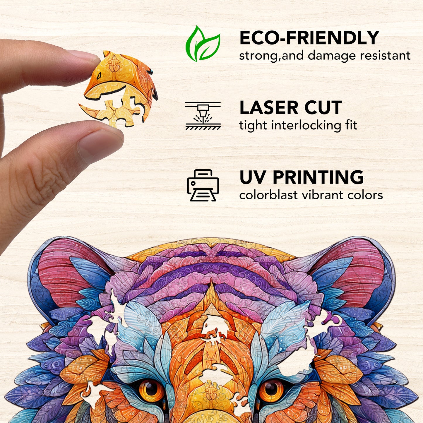 Tiger-Faced Splendor Wooden Jigsaw Puzzle