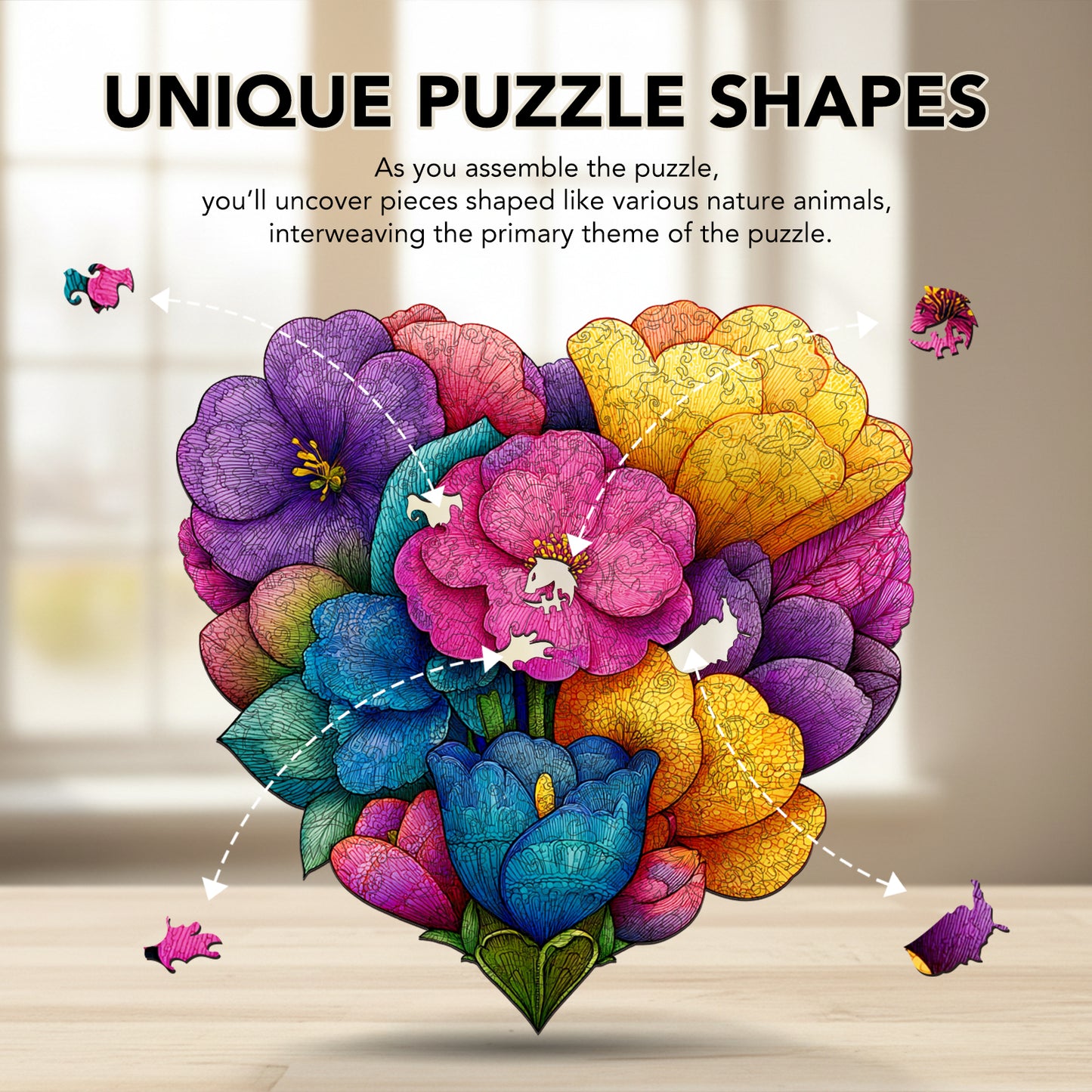 Eart-Shaped blossoms Wooden Jigsaw Puzzle