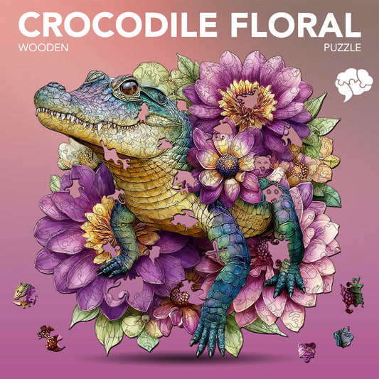 Crocodile Floral Wooden Jigsaw Puzzle