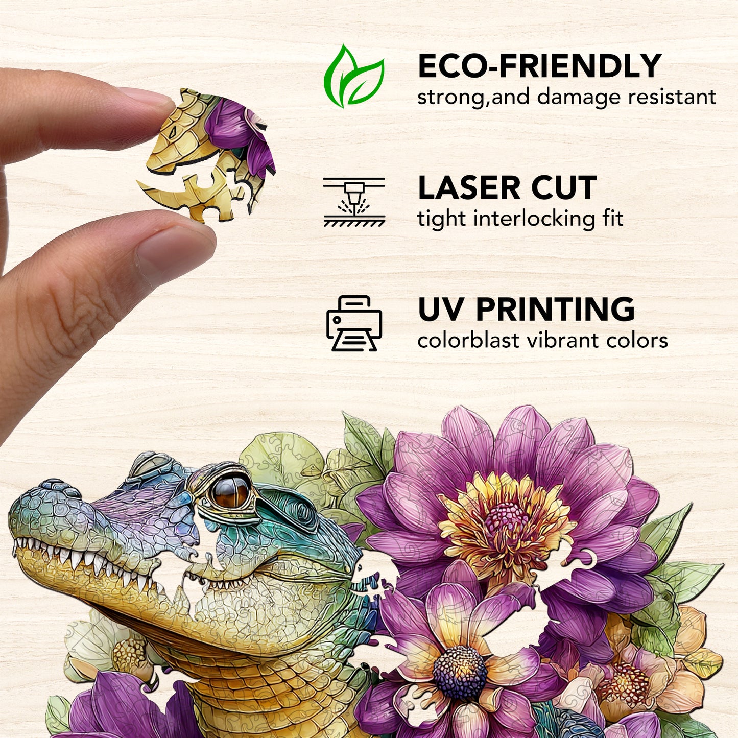 Crocodile Floral Wooden Jigsaw Puzzle