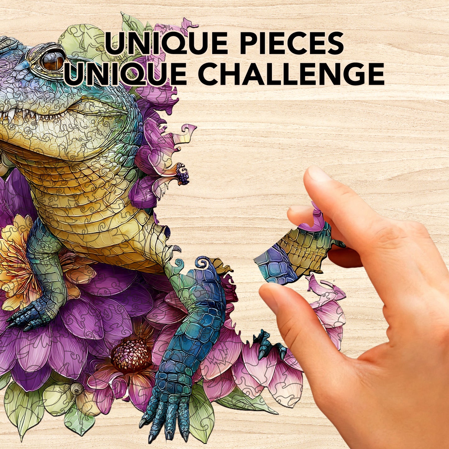 Crocodile Floral Wooden Jigsaw Puzzle