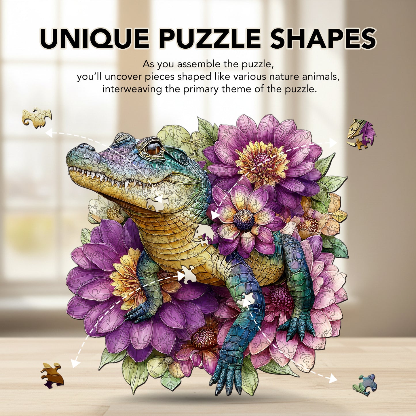 Crocodile Floral Wooden Jigsaw Puzzle